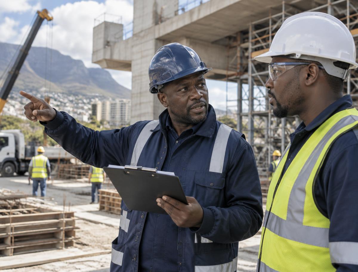 Project supervisors reviewing site security at a construction site